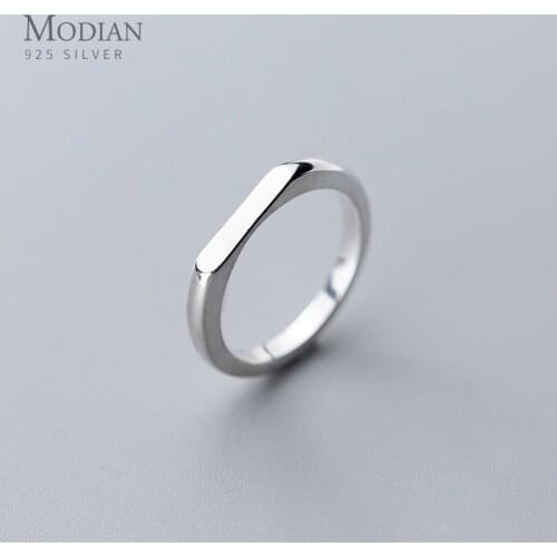 Modian Authentic 925 Sterling Silver Geometric Cut Line Ring for Women Gift Fashion Minimalist Ring Fine Jewelry Accessories