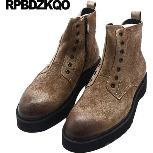 Booties short designer shoes men high quality genuine leather autumn european 2018 luxury zipper suede fall brown black boots
