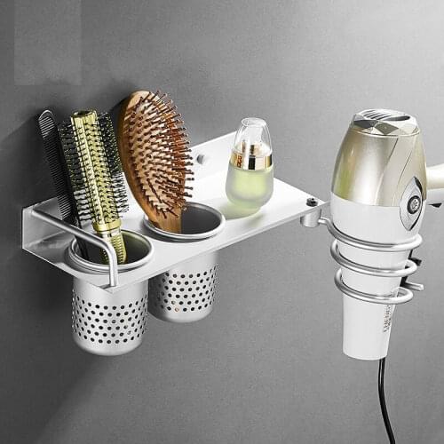 Wall-mounted bathroom hair dryer bracket space aluminum shelf hair salon bracket storage bathroom shelf accessories