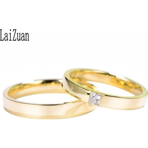 Real 18K Yellow Gold 0.11ct Certified H/SI Princess Cut 100% Genuine Natural Diamond Engagement Women Jewelry Trendy Couple Ring