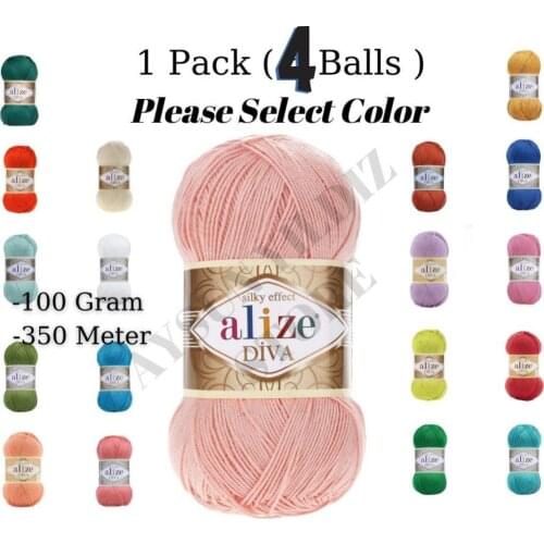 Thread 1 Pack ( 4 Balls ) Alize DIVA Hand Knitting Yarn ( %100 Microfiber Acrylic ) 100 Gram 350 Meter Crochet Tool Kit