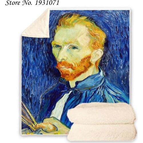 NEW Van Gogh Oil Painting 3D Printed Fleece Blanket for Beds Thick Quilt Fashion Bedspread Sherpa Throw Blanket Adults Kids 16