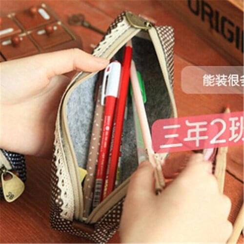 DL BW39 South Korea Stationery small Qing new female wind elegant beautiful simple floral canvas pencil box Exquisite