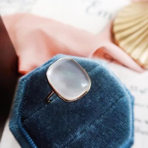 Inspired design silver inlaid natural ice chalcedony square adjustable ring light luxury and fresh womens jewelry