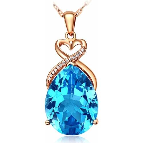 LUXURY 5 CARATS AQUAMARINE BLUE CRYSTAL TOPAZ GEMSTONES DIAMONDS PENDANT NECKLACES FOR WOMEN 18K ROSE GOLD CHOKER CHAIN JEWELRY