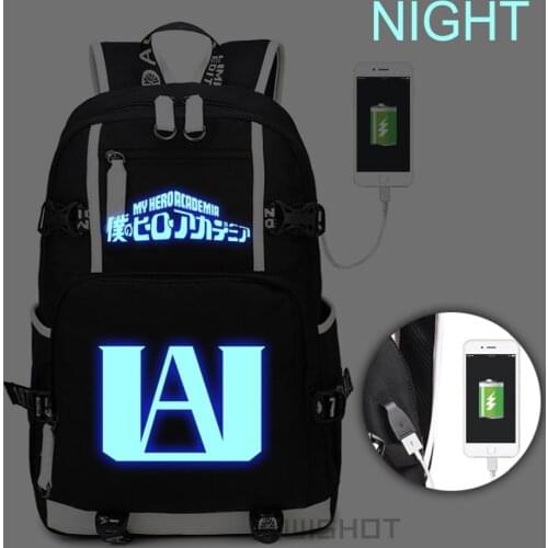 WISHOT Boku No My Hero Academia Luminous Backpack Shoulder travel Bookbag for teenagers with USB Charging Port Laptop Bags