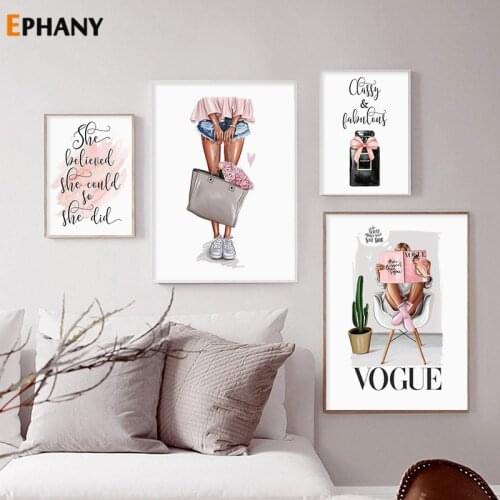 Nordic Fashion Girl Illustration Canvas Painting Beauty Handbag Cactus Posters and Prints for Living Room Wall Art Pictures