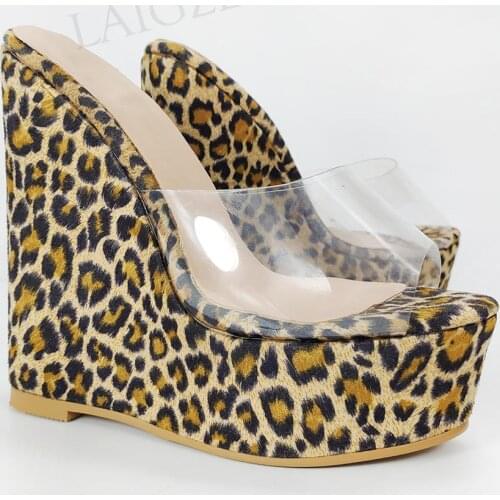 LAIGZEM Women Platform Wedges Pumps Peep Toe Clear PVC Height Increase Ladies Shoes Woman Zapatos Size 45 46 48 50 52