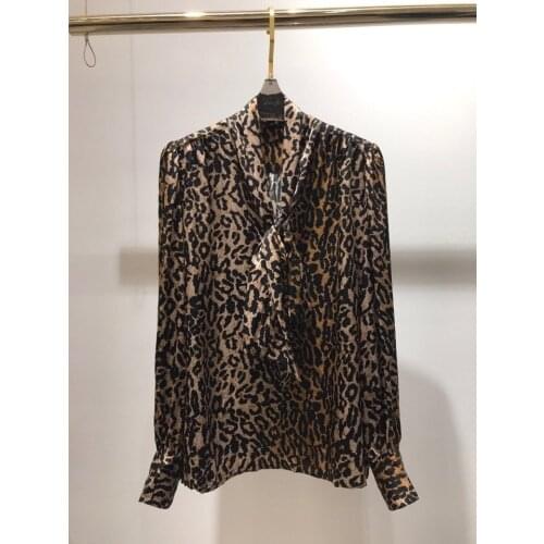 Ladies 2021 fashion new long sleeve sexy casual silk leopard shirt 0919