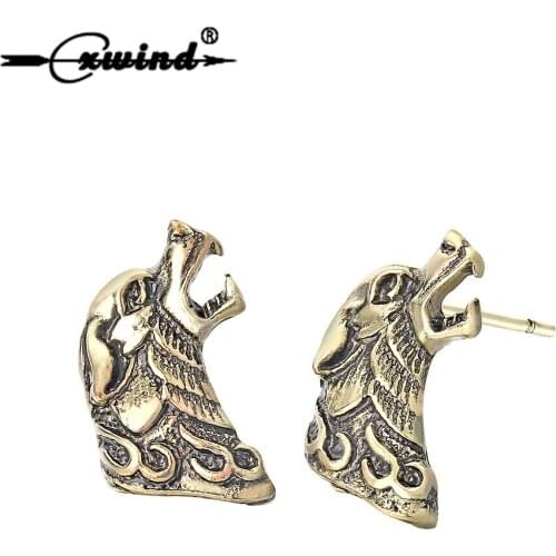 Cxwind Punk Animal Ear Stud Wolf Head Earring Rivet Rock Brincos For Women Men Tattoos Earrings Piercing Fashion Earing Jewelry