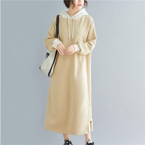 Long Hooded Sweater Dress Women Autumn Winter 2020 Korean Large Size Loose Fashion Plus Velvet Vestidos Mujer Dress Female Q314