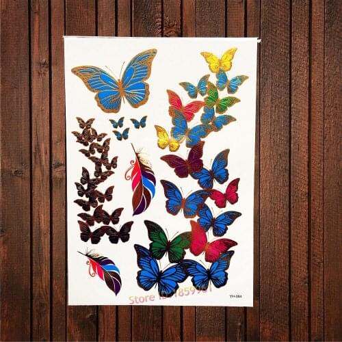 1PC Hot New Gold Metallic Tattoo Colorful Butterfly Feather Tatoo Women Body Art Decal Waterproof Temporary Tattoo Sticker AYH84