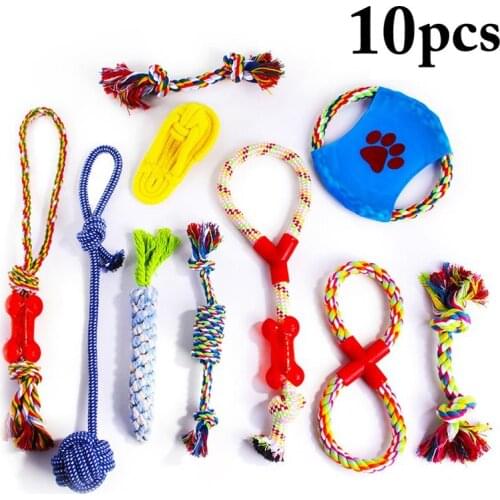 10 Pcs/Set Dog Toys Interactive Bite Resistant Dogs Toys Creative Knotted Cotton Ropes Cleaning Puppy Teeth Toy Pet Dog Supplies