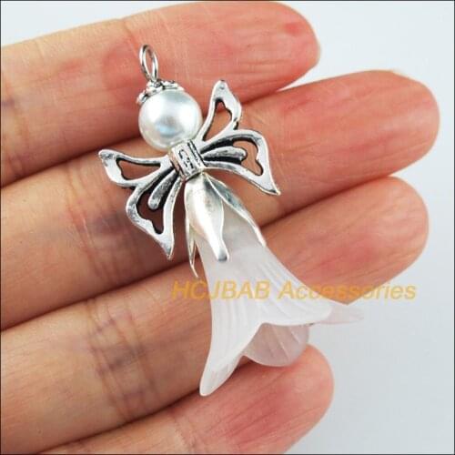 10Pcs Tibetan Silver Color Wings Dancing White Angel Charms Pendants 22x42mm