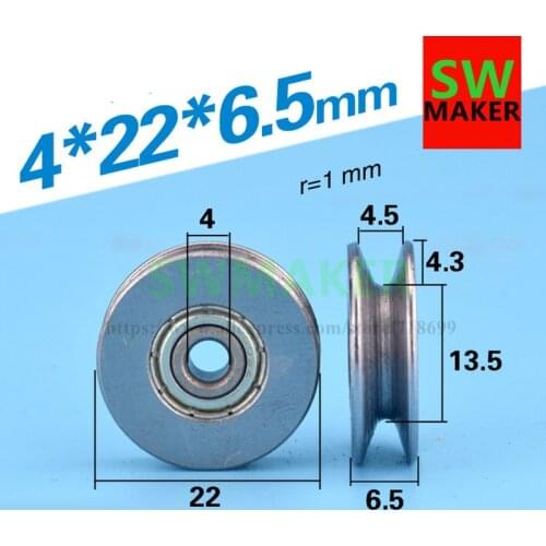 4*22*6.5mm groove, V groove, U groove bearing, pulley, over line sheave, 1mm diameter, steel wire rope wheel, lifting wheel