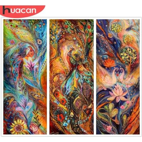 HUACAN Diamond Embroidery Animals 5D DIY Diamond Painting Peacock Full Square Drill Diamond Mosaic Flower Picture Of Rhinestones