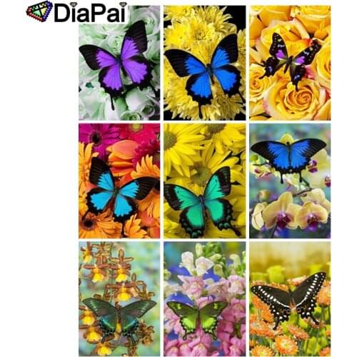DIAPAI 5D DIY Diamond Painting 100% Full Square/Round Drill "Rose flower butterfly" 3D Embroidery Cross Stitch Home Decor