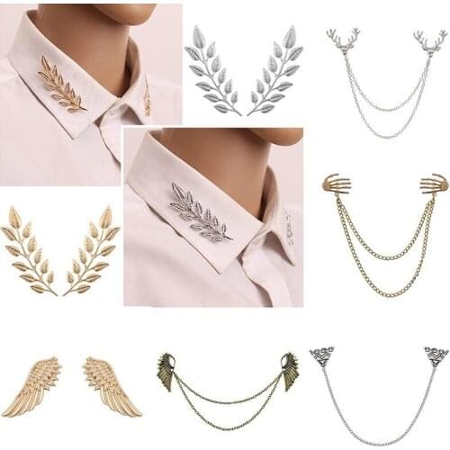 1 Pair Delicate Tree Leaf Brooches Pins For Women Men Vintage Elk Wings Palm Crystal Jean Shirts Suits Lapel Pin Retro Broche