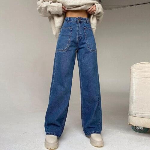 Summer Fashion High-waisted Wide-leg Loose Wrap Buttocks Pants Trendy Straight Jeans Pocket Womens Trousers 2021 Fall -40