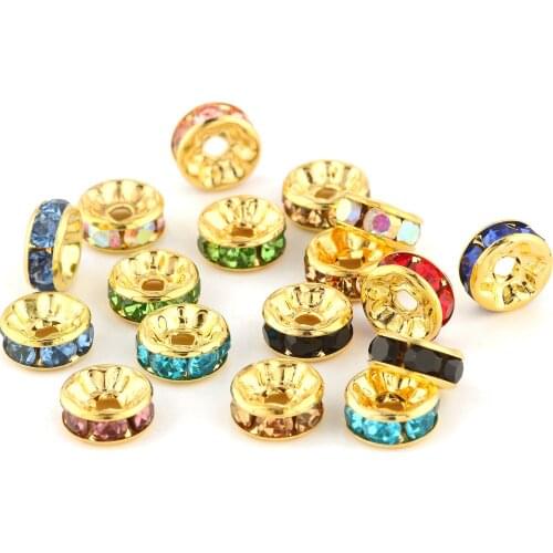 4 6 8mm Multicolor Rhinestone Rondelles Gold Silver Spacer Beads for Jewelry Making Accessories Handmade Bracelet Necklace 50pcs
