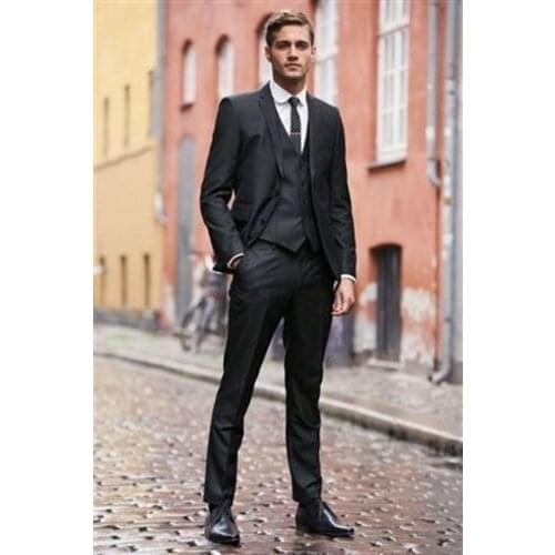 Formal Black Handsome Fashion Tuxedos Custome Made Terno Masculino Business Men Suits 4 Pieces(Jacket+Pants+Tie+Vest)Two Buttons