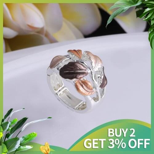 MeiceM Vintage Silver Color Enamel Adjustable Ring 2021 New Brand Rings for Women Trendy Leaf Plant Rings Accessories Gift