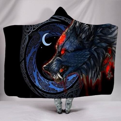 Fenrir Viking Wolf 3D Printed Wearable Blanket Adults For Kids Various Types Hooded Blanket Fleece blanket 02
