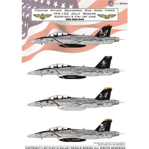 GALAXY Model G48002 1/48 Scale US Navy F/A-18F VFA-103 Jolly Rogers Decal 2009-2015