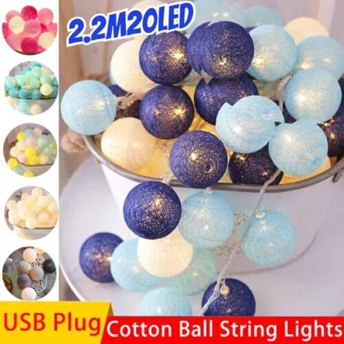 20 LED 2.2M USB Cotton Ball Garland String Lights Fairy Night Lights Bedroom Holiday Christmas Party Wedding Lights Decoration