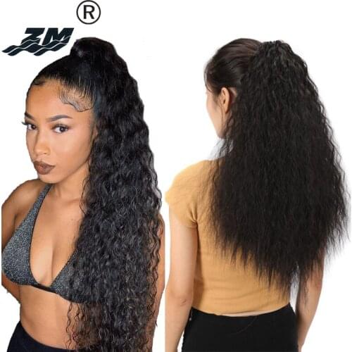 ZM 65cm Long Afro Kinky Curly Claw On Ponytail Light /Dark Brown Synthetic Clip In Hair Extensions Pony Tail Fake Hair Pieces