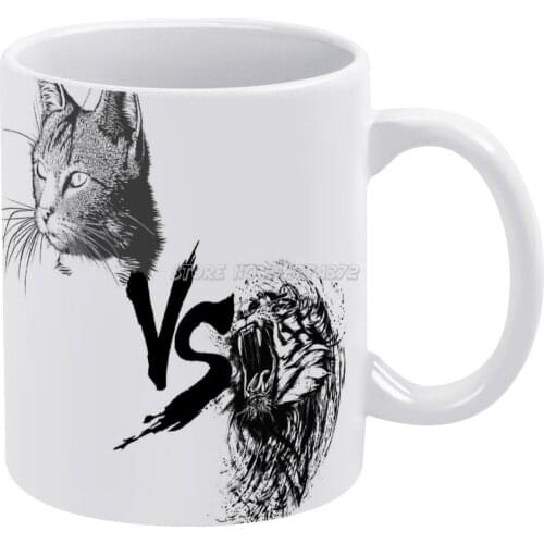 Cat Vs Tiger Coffee Mugs Ceramic Tea Cup Milk Mug Warmer Personalized Friends Birthday Gift Cat Tiger Car Vs Tiger Tiger Vs Cat
