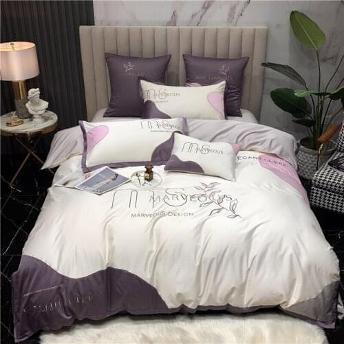 2020 Luxury 100S Egypt Cotton Delicate Smooth Bedding Set Embroidery Duvet Cover Bed Sheet Pillowcases Queen King Size 4Pcs