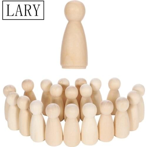 LARY 50pcs Unfinished Wooden Peg Dolls DIY Color Painting Kids Birthday Gifts Doll Bodies Decorations 33mm/43mm/53mm/65mm