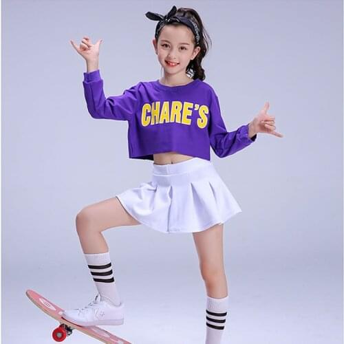 2Pcs Long Sleeves Top And Skirt Dance Costumes Set For Girl School Student Cheerleading Uniform Kids Sport Gymnastics Clothing