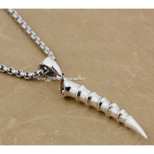 Bone Claw Red CZ Stone 925 Sterling Silver Mens Biker Pendant 9J010(Necklace 26inch)