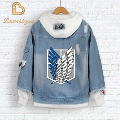 Anime Attack on Titan Streetwear Hooded Jeans Jacket Men Women Harajuku Denim Patchwork Autumn Unisex Hoodies Coat