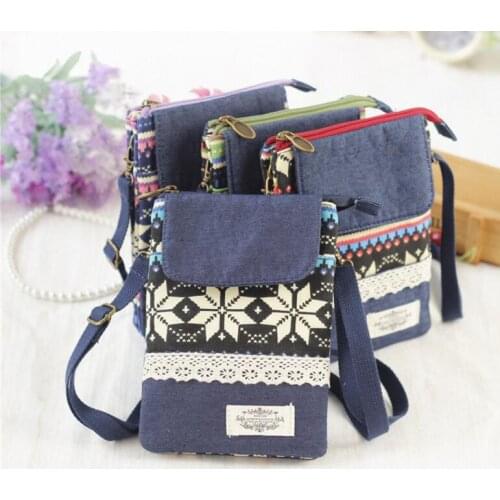 M371 Cute Ethnic Style Cotton Zipper Ladies Satchel Messenger Bags Small Size Summer Girl Gift