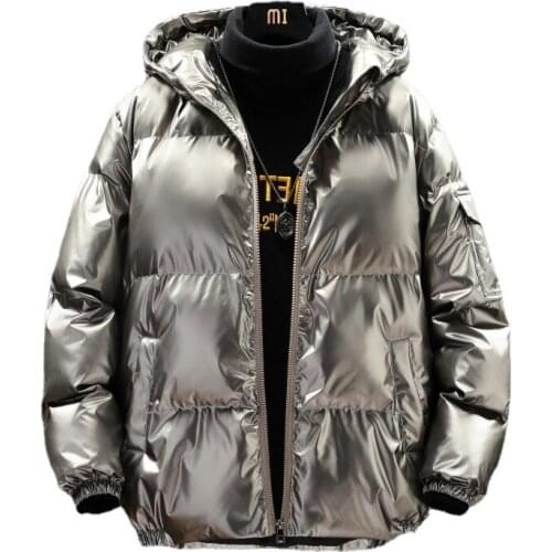 Fashion Men Hooded Coat Down Padded Jacket Mens Winter Fashion Shiny Coated Padded Jacket Plus Size S-5XL