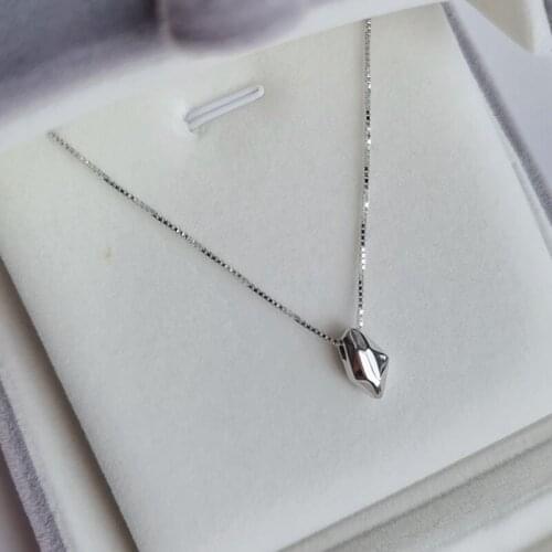 Fashionable Womens S925 Silver color Simple Irregular Wishing Stone Pendant Necklace Birthday Gift XL481