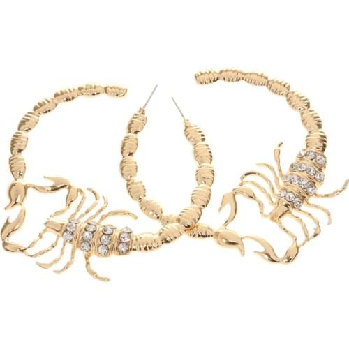Fashion Women Huggie Scorpion Stripe Crystal Old Bamboo Big Hiphop