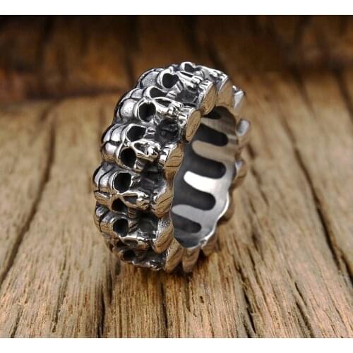 Vintage Skull Mens Ring Big Large Solid Pave Skeleton Design Round Gothic Punk Skull Ring For Men Hip Hop Ring Gift for Him