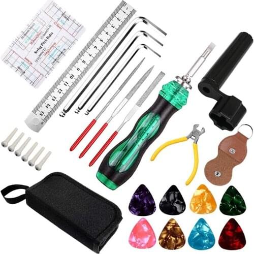 27Pcs Guitar Repairing Tool Kit,Guitar Maintenance Kit with Wire Plier,Hex Wrenches, for Acoustic Guitar
