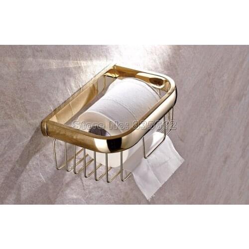 NEW Gold Color Brass Bathroom Toilet Paper Holder Roll Tissue Holder Basket Wall Mounted Wba532