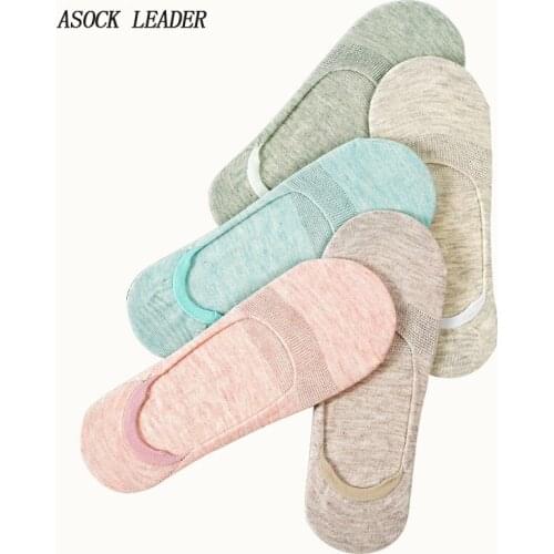 2018 Spring&Summer New 5 Pairs/Lot Socks Women Cotton Solid Invisible Socks Silicone Anti-Slip Thin Section Candy Colors Socks