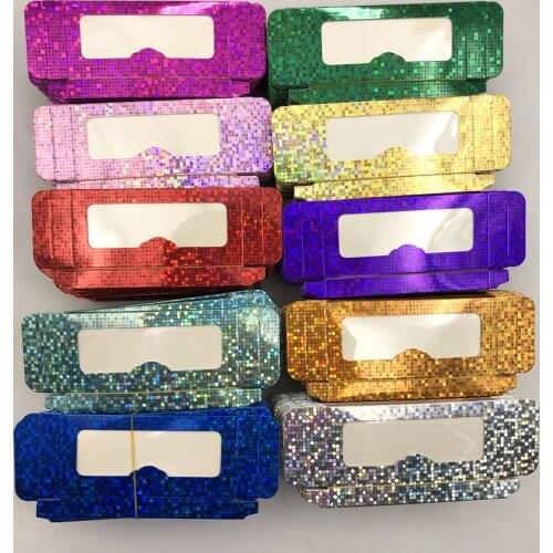 Wholesale 50pcs False Eyelash Holography PaperPackaging Cardboard Box 3d Mink eyelashes Holographic Boxes Empty box without tray