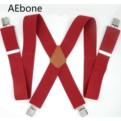AEbone Pant Leather Suspenders For Men Red Plain Suspensorio Masculino Plus Button Braces For Adult Tirantes Hombre 5CM Sus16