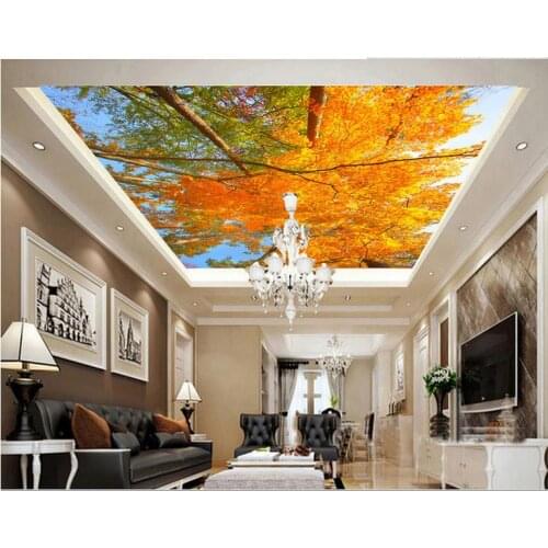 Custom 3d ceiling wallpaper Autumn landscape trees 3d ceiling luxury wallpapers for living room 3d ceiling landscape