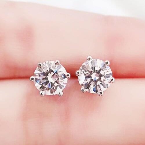 Moissanite round simple stud earring 1ct*2pcs gemstone 925 sterling silver Per jewelry Fine jewelry For men or women Q214211