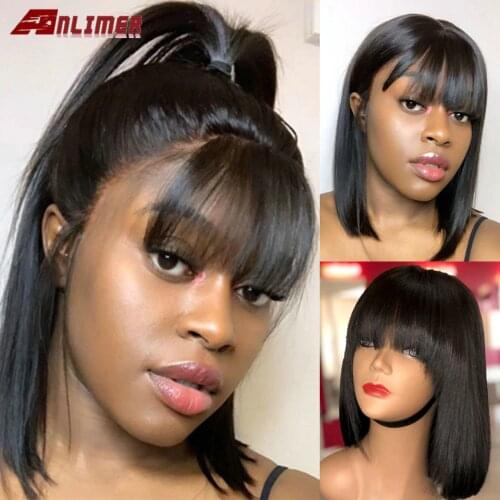 Straight Short Bob Human Hair Wigs With Bang Brazilian Remy 5*5'' Silk Base Human Hair Short Bob Wig With Bangs