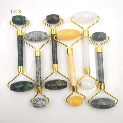 Natural Jade Topaz Dual Heads Facial Massage Roller Face Neck Massager Dark Circles Puffy Eyes Massage Relieve Fatigue Tools